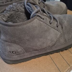 Mens UGG Gray Suede Lace-Up Shearling Sneakers